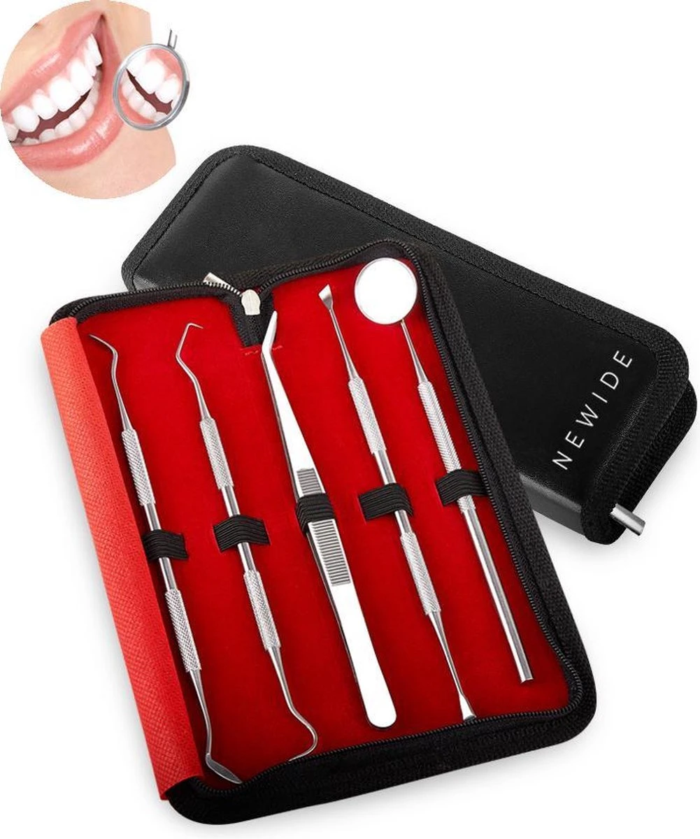 Newide Professionele Tandarts Set Met Luxe Etui – Tandsteen Verwijderaar – RVS Tandarts Setje – Tandenstokers – Tandartshaakje – Tand Verzorging Gereedschap Set – Tandplak Verwijderaar 3 Newide Professionele Tandarts Set Met Luxe Etui – Tandsteen Verwijderaar – RVS Tandarts Setje – Tandenstokers – Tandartshaakje – Tand Verzorging Gereedschap Set – Tandplak Verwijderaar