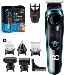 Beeperfect® 5 In 1 Baardtrimmer Voor Mannen - Incl. 5 Opzetstukken - Trimmer - Bodygroomer - Neus En Oortrimmer - 0.5-10MM - Gratis Baardkam
