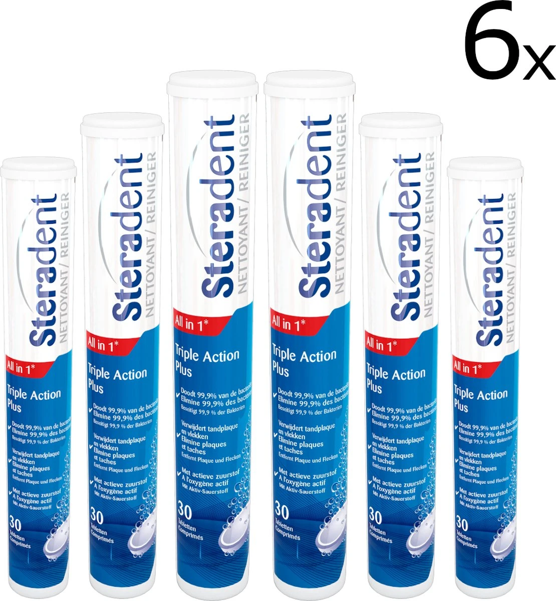 Steradent Kunstgebit Reiniger Triple Action Plus - 6 X 30 Stuks - Grootverpakking 3 Steradent Kunstgebit Reiniger Triple Action Plus - 6 X 30 Stuks - Grootverpakking