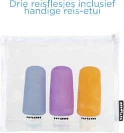 TRVLMORE Silicone Reisflesjes - Navulbaar - Handbagage - 100 ML - 3 Stuks - Oranje/Paars/Blauw -Lichaamsverzorging Winkel 1126x1200 2