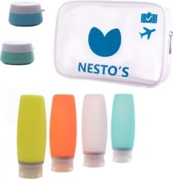 Nesto's® Reisflesjes - Inclusief Toilettas - Siliconen - Reisflacons - Handbagage - 100ml - 6 Stuks