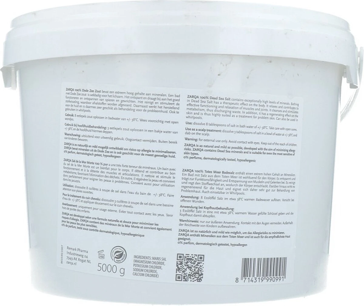 Zarqa Dode Zeezout Emmer Therapeutisch - Badzout - 5 Kg 6 Zarqa Dode Zeezout Emmer Therapeutisch - Badzout - 5 Kg - Afbeelding 4