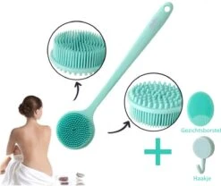 Blubs® – Badborstel – Dry Brush – Rug Scrubber – Lichaamsborstel – Rugborstel Douche Met Steel – Huidborstel – Doucheborstel – Bad- & Doucheaccessoires – Badborstel Met Steel – Doucheborstel Rugborstel – Siliconen Borstel – Massage – Cyaan