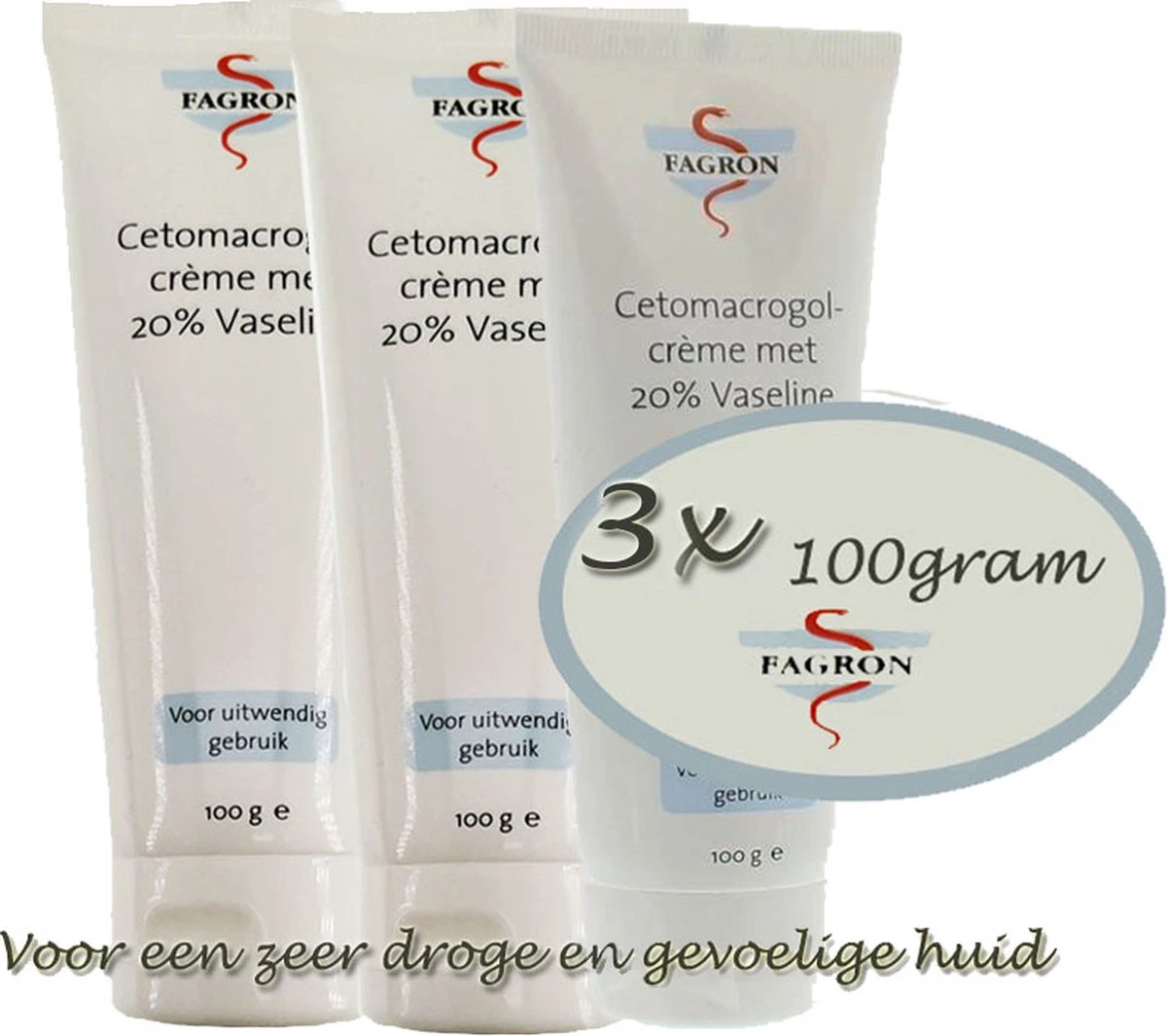 -Fagron- Cetomacrogolcrème Met 20 % Vaseline - Bij Droge Huid - 3x 100gram