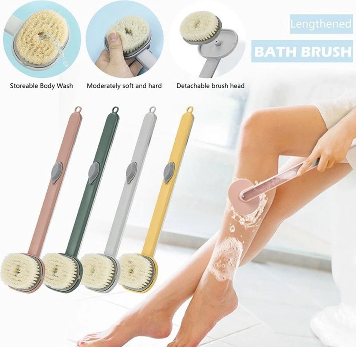 Certified Sellers- Badborstel – Dry Brush – Douchborstel – Lichaamsborstel –body Wash Container - Rugborstel Douche Met Steel - Huidborstel – Rugborstel 4 Certified Sellers- Badborstel – Dry Brush – Douchborstel – Lichaamsborstel –body Wash Container - Rugborstel Douche Met Steel - Huidborstel – Rugborstel - Afbeelding 2