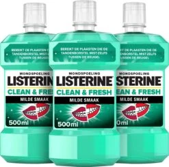 LISTERINE Clean & Fresh, Mondwater Met Essentiële Oliën En Fluoride, Zonder Alcohol, Bereikt De Plaatsen Die De Tandenborstel Mist – Zelfs Tussen De Beugel, 3 X 500 Ml -Lichaamsverzorging Winkel 1200x1190 4