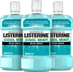 LISTERINE Cool Mint Milde Smaak, Mondspoeling Zonder Alcohol Met Etherische Oliën, Helpt Bacteriën Te Verwijderen En Zorgt Voor Een Langdurig Frisse Adem, 3 X 500 Ml -Lichaamsverzorging Winkel 1200x1196 13