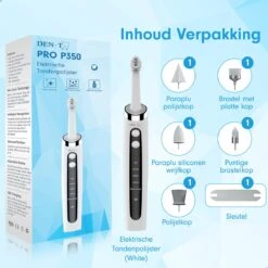 DEN-T® PRO P350 Elektrische Tandenpolijster - Wit - 5 Standen - 5 Opzetstukken - Polijstmachine - Polijstset - Tanden Polijsten - -Lichaamsverzorging Winkel 1200x1200 1155