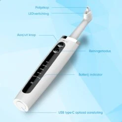 DEN-T® PRO P350 Elektrische Tandenpolijster - Wit - 5 Standen - 5 Opzetstukken - Polijstmachine - Polijstset - Tanden Polijsten - -Lichaamsverzorging Winkel 1200x1200 1156