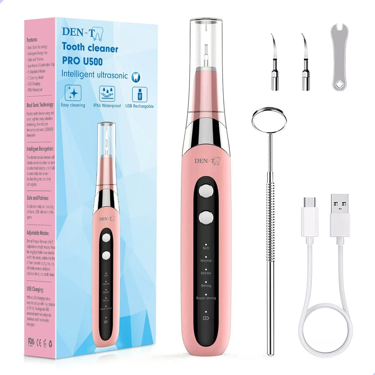 DEN-T® PRO U500 - Elektrische Sonische Tandsteen Verwijderaar - Roze 3 DEN-T® PRO U500 - Elektrische Sonische Tandsteen Verwijderaar - Roze