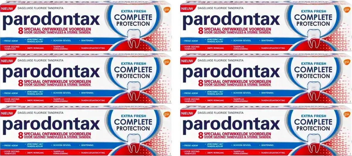 Parodontax Tandpasta Extra Fresh Complete Protection - 6 X 75ml - Voordeelverpakking 3 Parodontax Tandpasta Extra Fresh Complete Protection - 6 X 75ml - Voordeelverpakking