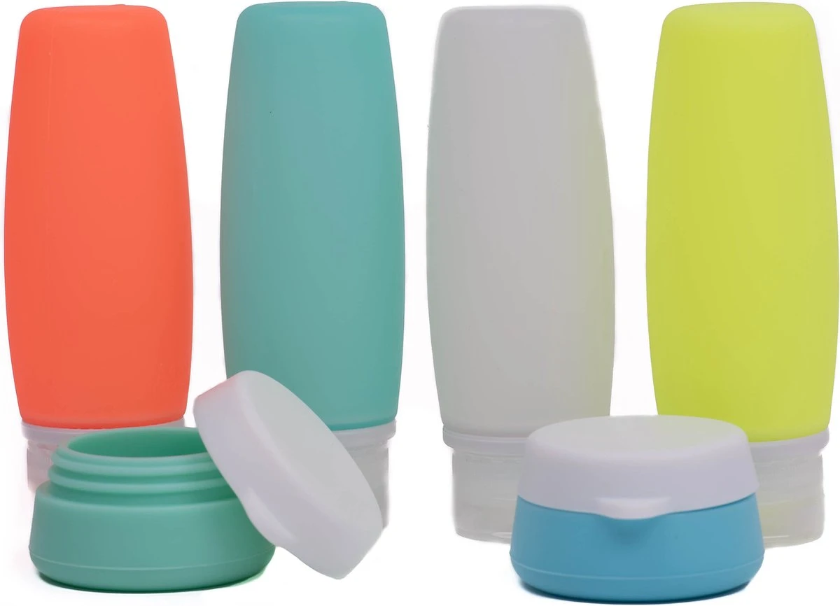 Nesto's® Reisflesjes - Inclusief Toilettas - Siliconen - Reisflacons - Handbagage - 100ml - 6 Stuks 4 Nesto's® Reisflesjes - Inclusief Toilettas - Siliconen - Reisflacons - Handbagage - 100ml - 6 Stuks - Afbeelding 2