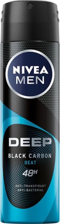 NIVEA MEN Deep Black Carbon Beat Spray - Ant-transpirant - Voordeelverpakking 6 X 150 ML -Lichaamsverzorging Winkel 321x1200 1