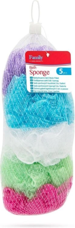 Set Van 5 - Douchespons / Badspons - Puff Sponzen / Netspons / Spons - Voordeelverpakking -Lichaamsverzorging Winkel 398x1200