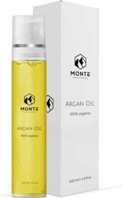 *ACTIE* MONTE - 100% Pure Arganolie - 100 ML - Unieke Fles - 100% Biologisch - Huidolie En Haarolie - Voor Haar, Huid En Gezicht - Hydraterend, Voedend En Herstellend - Rijk Aan Vitamine E, Essentiële Vetzuren, Antioxidanten En Mineralen - Argan Oil