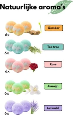 Bruisballen - 30 Stuks - 5 Verschillende Geuren - Voor In Bad - Etherische Oliën - Aromatherapie - Badballen - Badparels -Lichaamsverzorging Winkel 762x1200 3